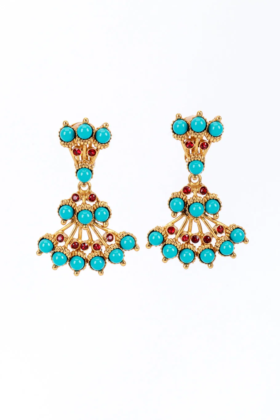 Turquoise Stone Fan Drop Earrings