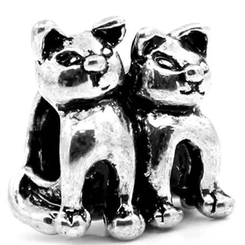 Twin Cats Charm Spacer For Snake Chain Charm Bracelet