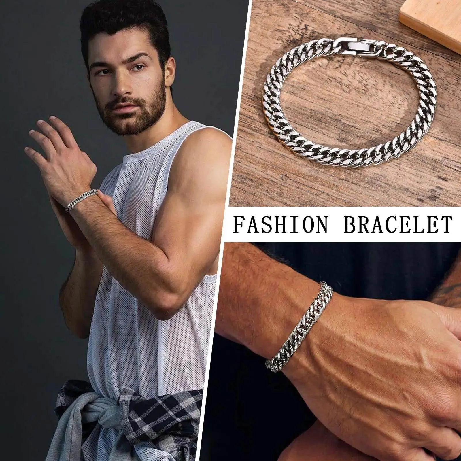 VacationGrabs Cuban Link Bracelets for Men - Stylish Set