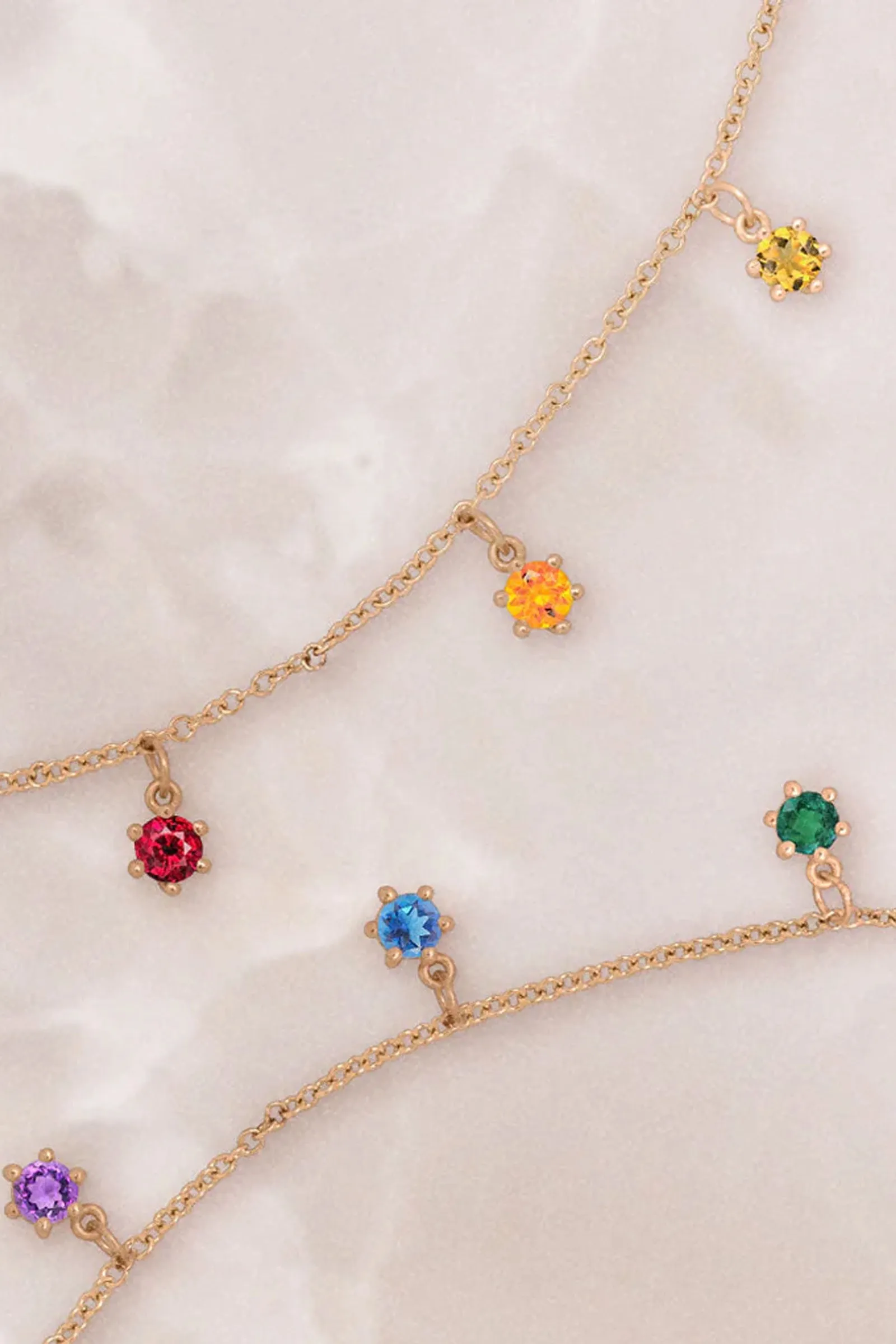 Valley Rose 14k Gold Mini Rainbow Chakra Necklace