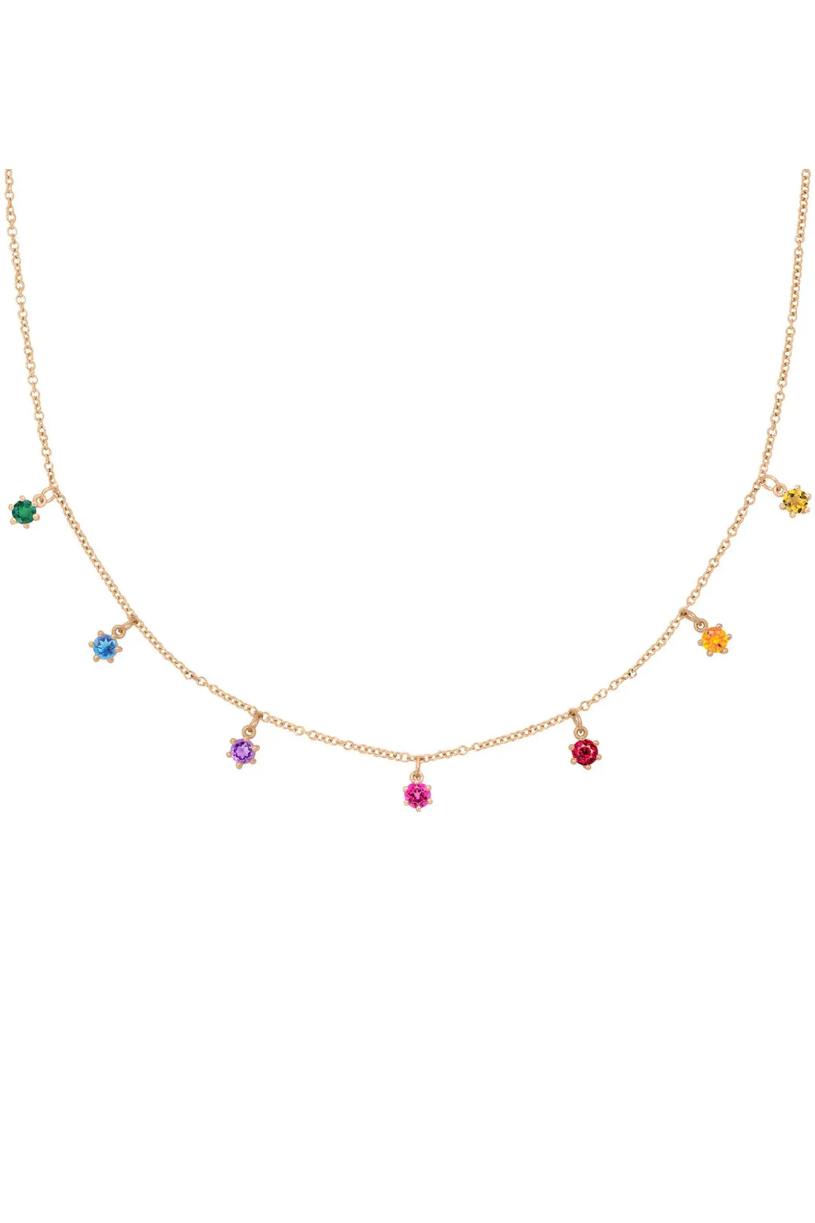 Valley Rose 14k Gold Mini Rainbow Chakra Necklace