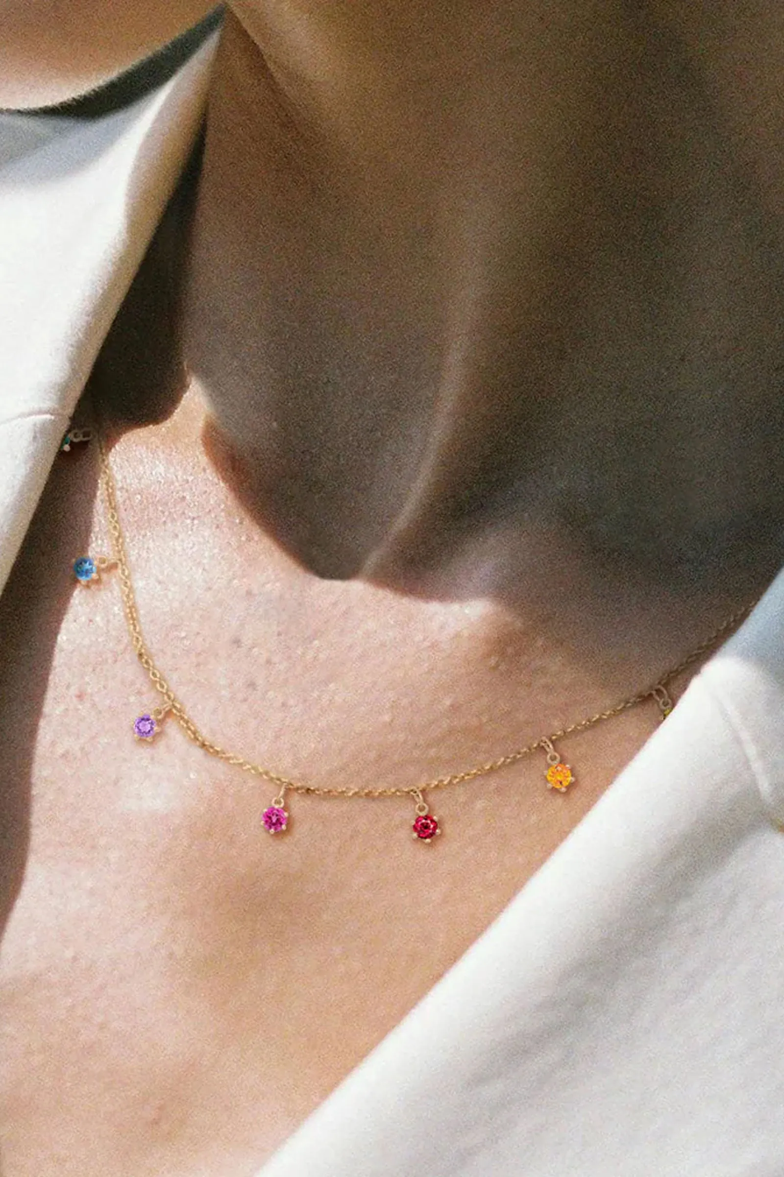 Valley Rose 14k Gold Mini Rainbow Chakra Necklace