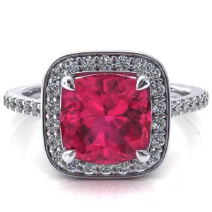 Valma Cushion Ruby Floating Diamond Halo and Sides Ring