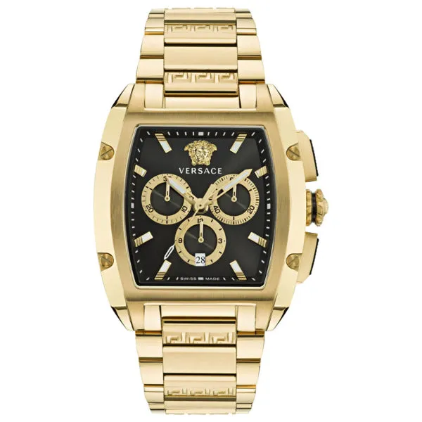 Versace Dominus Gold Stainless Steel Black Dial Chronograph Quartz Watch for Gents - VE6H00523