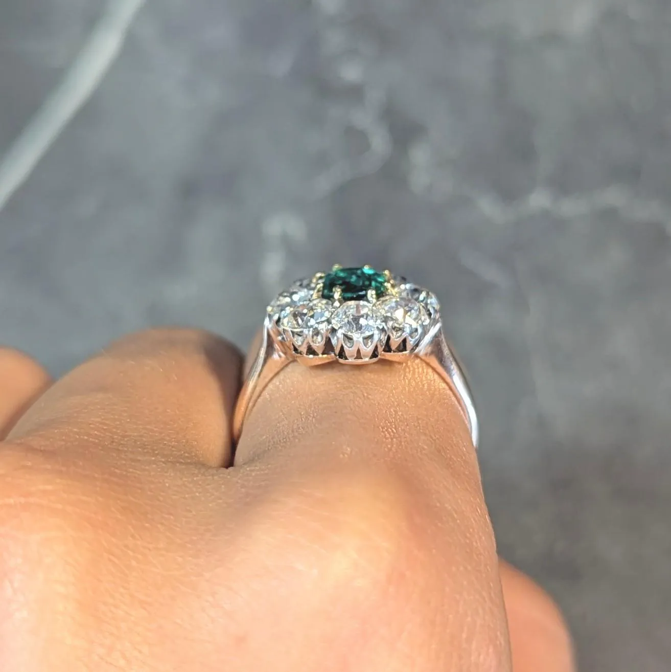 Victorian 2.69 CTW No Oil Colombian Emerald Diamond Silver 14 Karat Yellow Gold Antique Halo Ring GIA