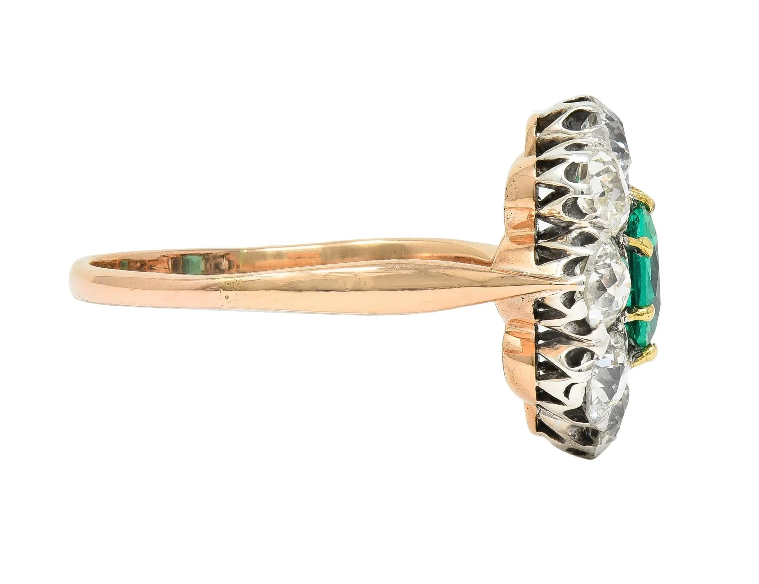 Victorian 2.69 CTW No Oil Colombian Emerald Diamond Silver 14 Karat Yellow Gold Antique Halo Ring GIA