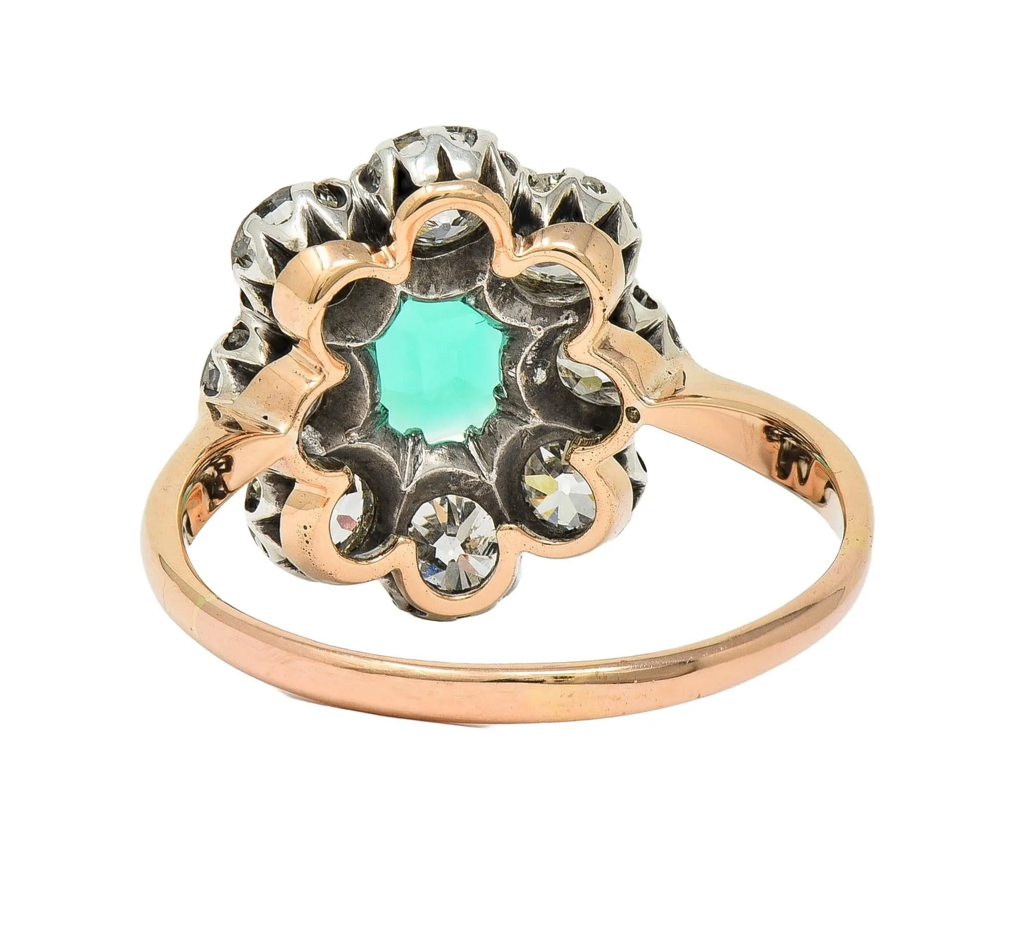Victorian 2.69 CTW No Oil Colombian Emerald Diamond Silver 14 Karat Yellow Gold Antique Halo Ring GIA