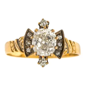 Victorian Engagement Ring, Cushion Cut 1.26ct.