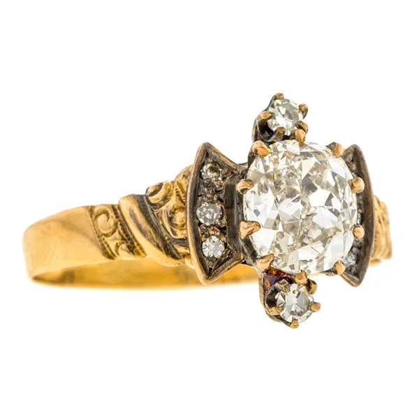 Victorian Engagement Ring, Cushion Cut 1.26ct.