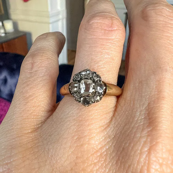 Victorian Rose Cut Diamond Cluster Ring