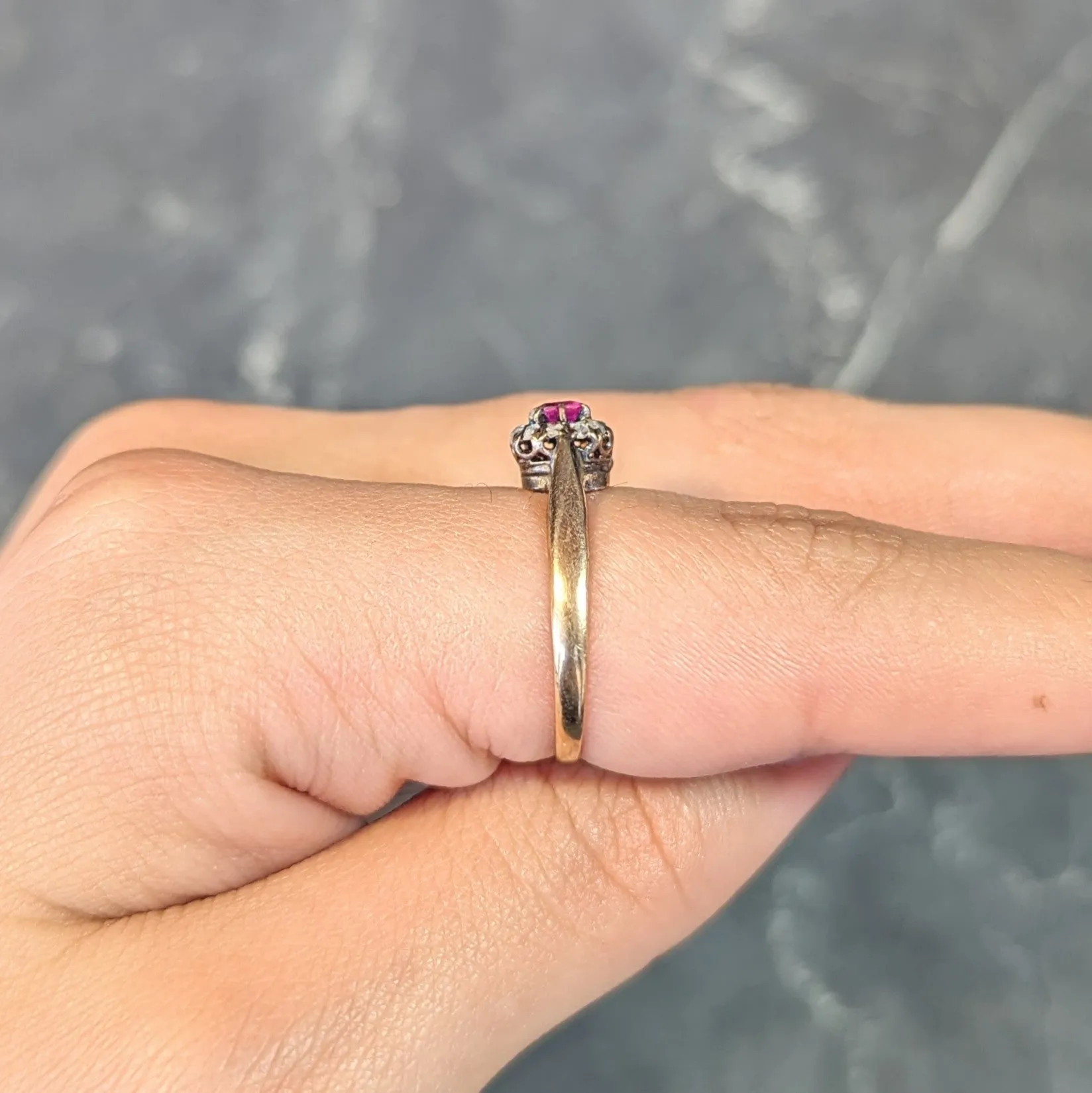 Victorian Ruby Diamond 14 Karat Yellow Gold Antique Halo Ring