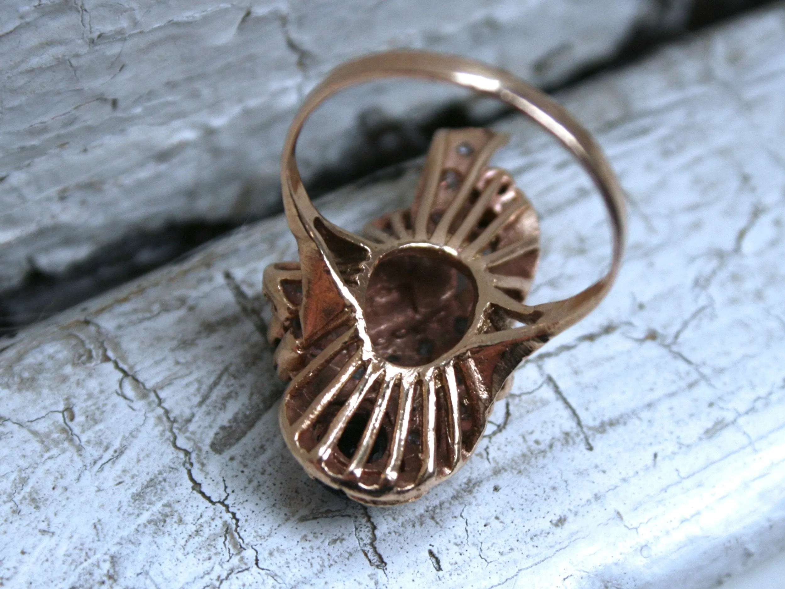 Vintage 14K Rose Gold Diamond and Sapphire Cluster Ring - 0.99ct.