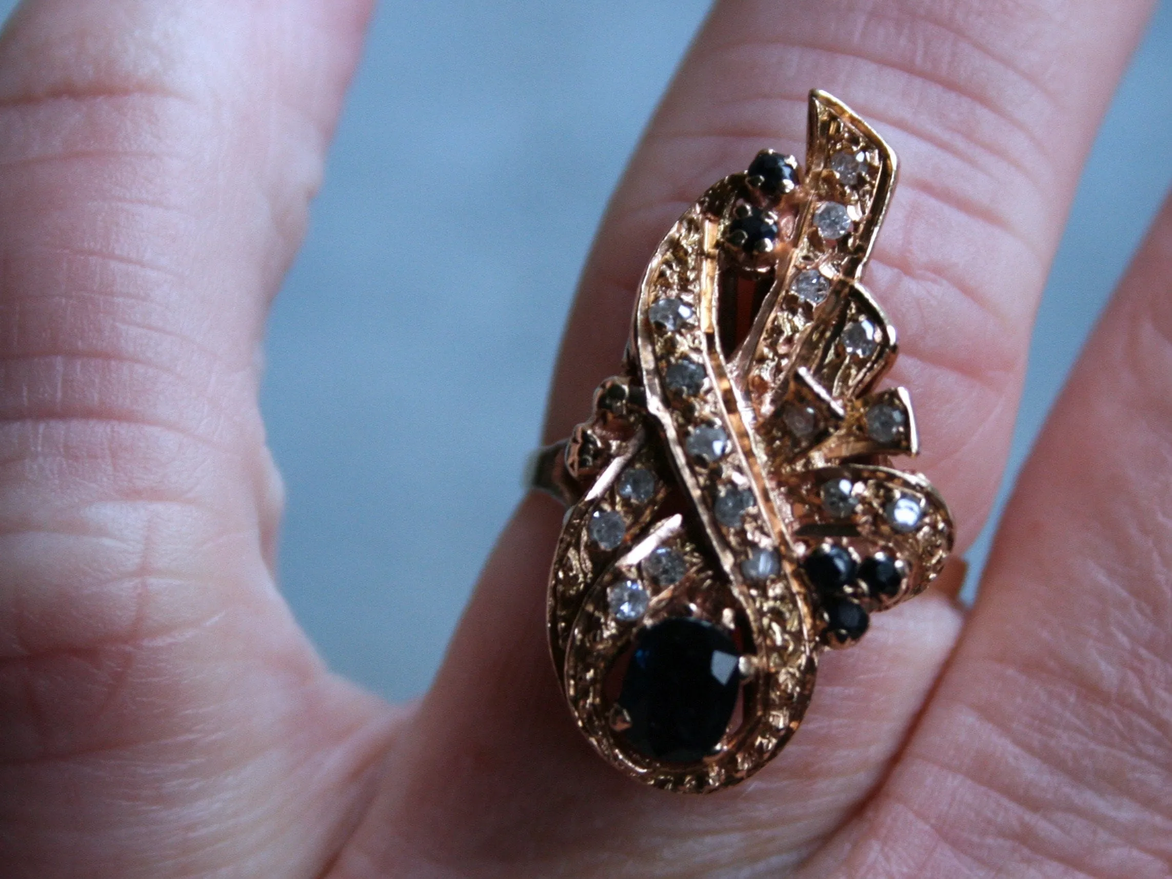 Vintage 14K Rose Gold Diamond and Sapphire Cluster Ring - 0.99ct.