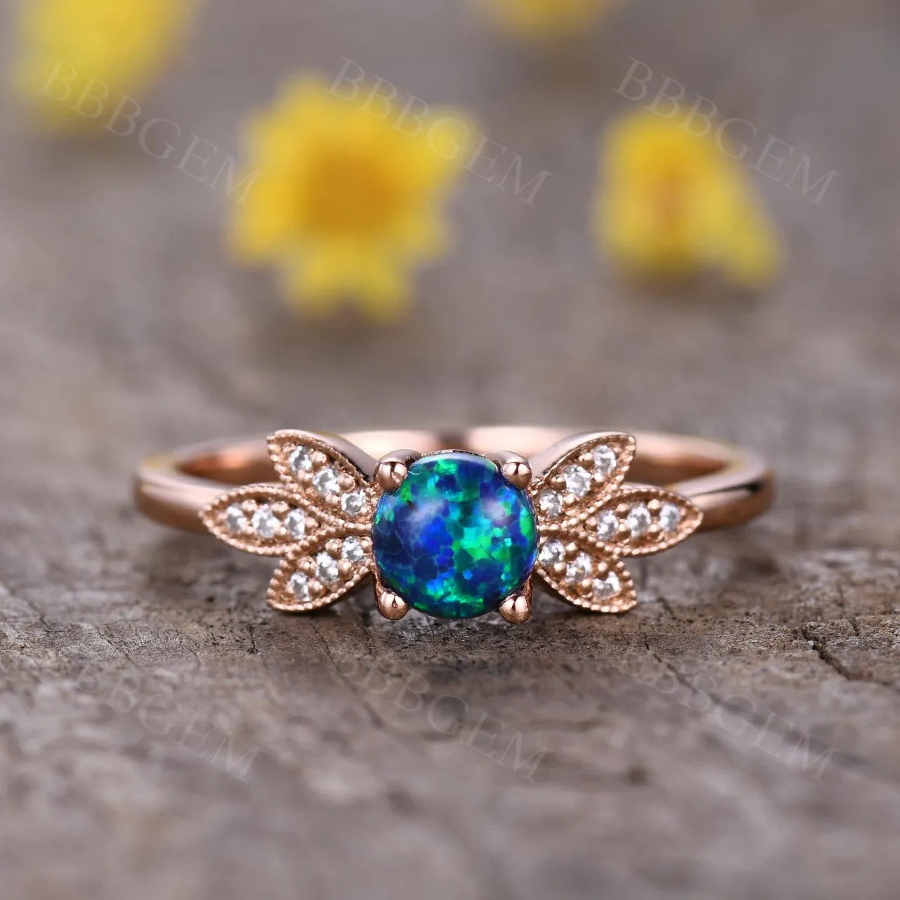 Vintage  Black Opal Nadia Diamond Engagement Ring 14K/18K Gold