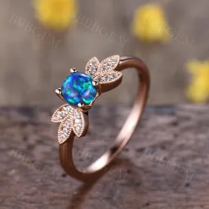 Vintage  Black Opal Nadia Diamond Engagement Ring 14K/18K Gold