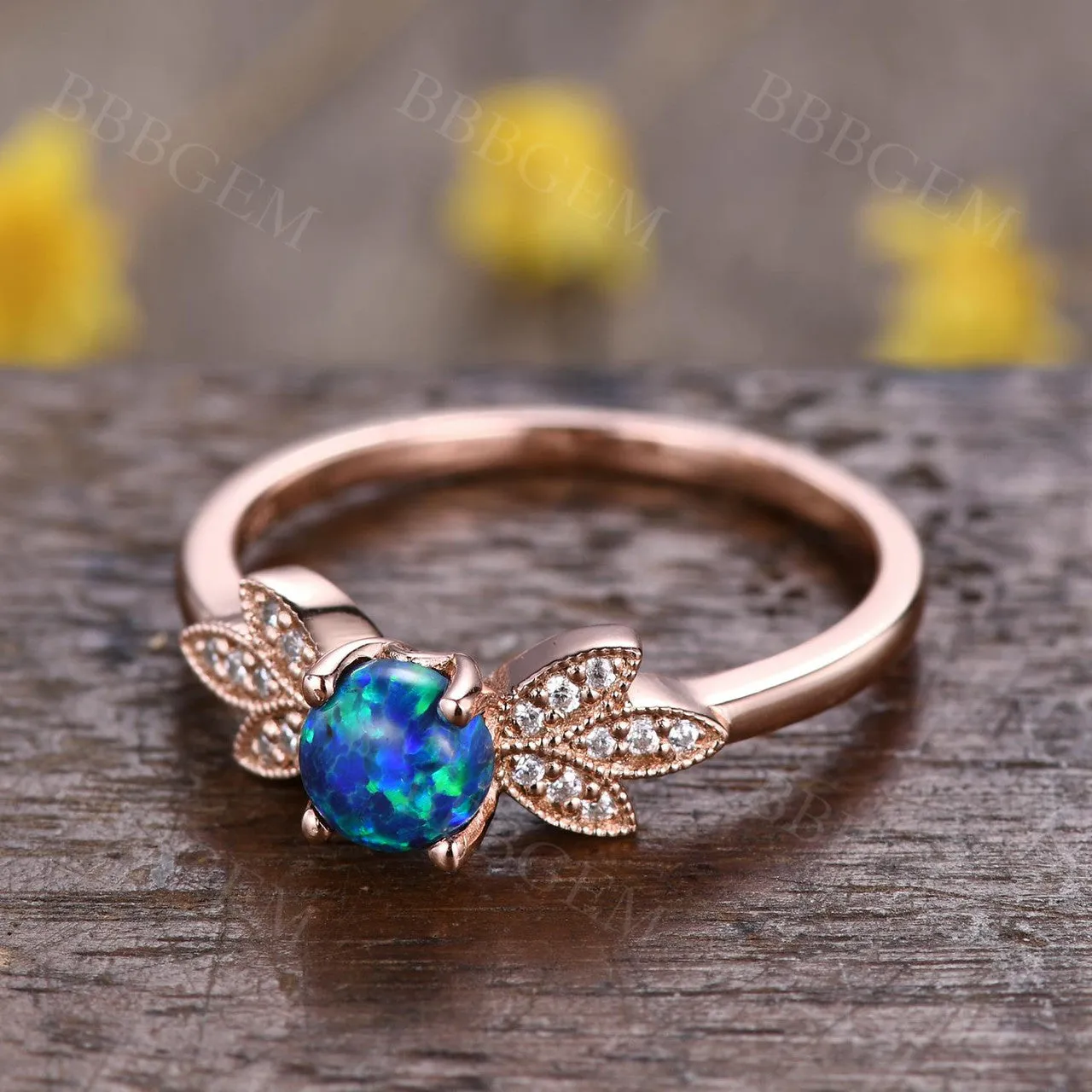Vintage  Black Opal Nadia Diamond Engagement Ring 14K/18K Gold