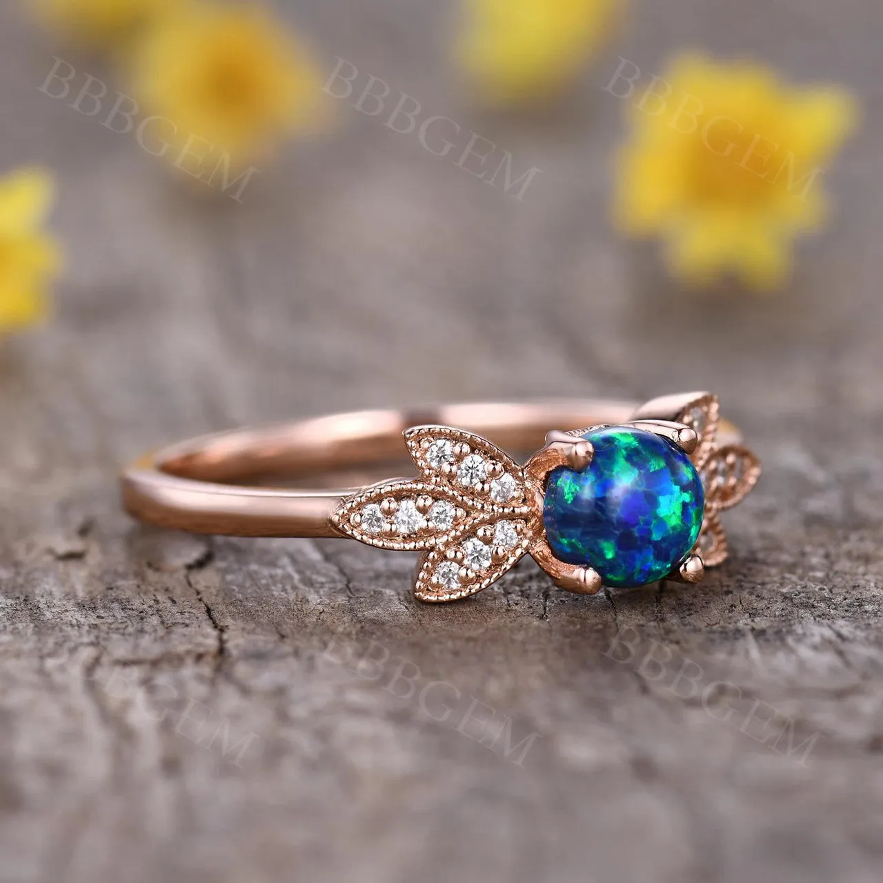 Vintage  Black Opal Nadia Diamond Engagement Ring 14K/18K Gold