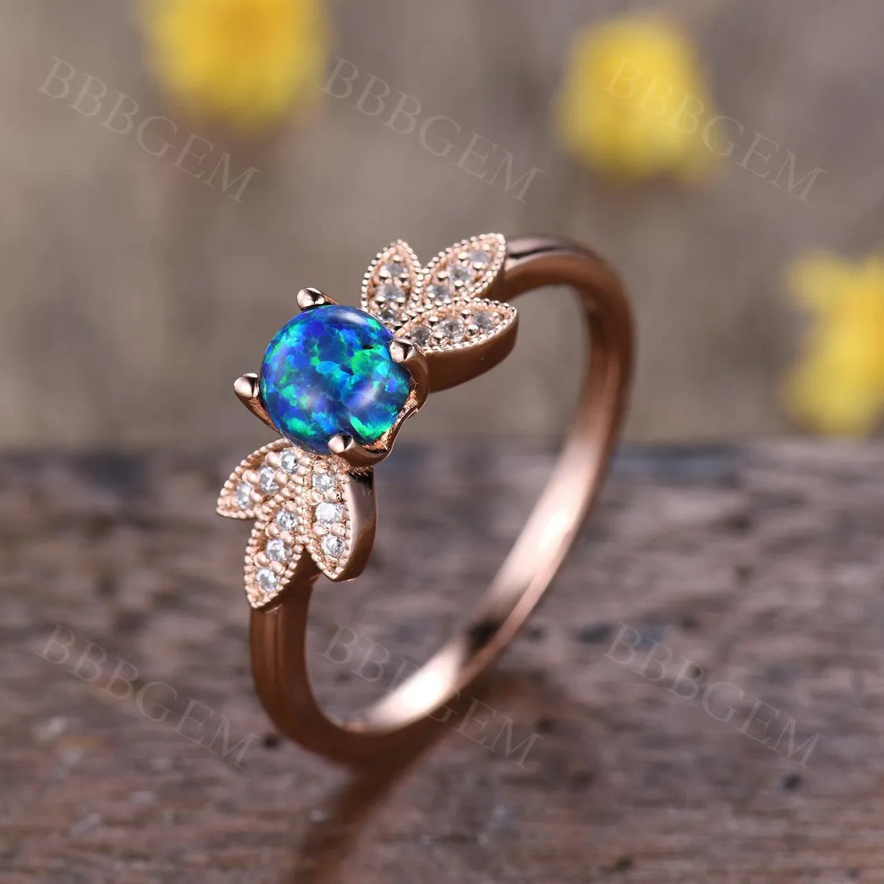 Vintage  Black Opal Nadia Diamond Engagement Ring 14K/18K Gold