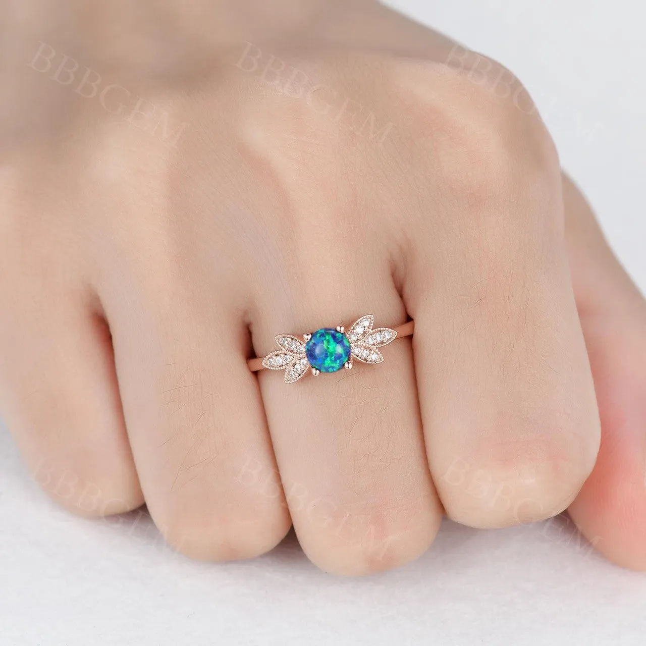 Vintage  Black Opal Nadia Diamond Engagement Ring 14K/18K Gold