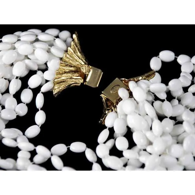 Vintage  Estate Jewelry Necklace Choker White-White Beads Vogue 1950S