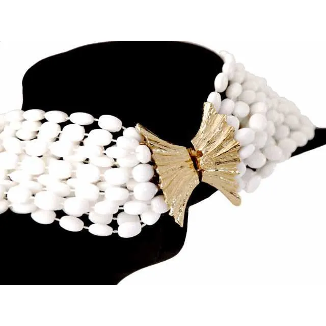 Vintage  Estate Jewelry Necklace Choker White-White Beads Vogue 1950S