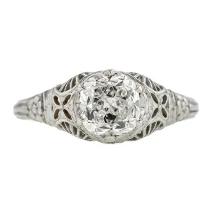 Vintage Filigree Engagement Ring Cushion 1.15ct