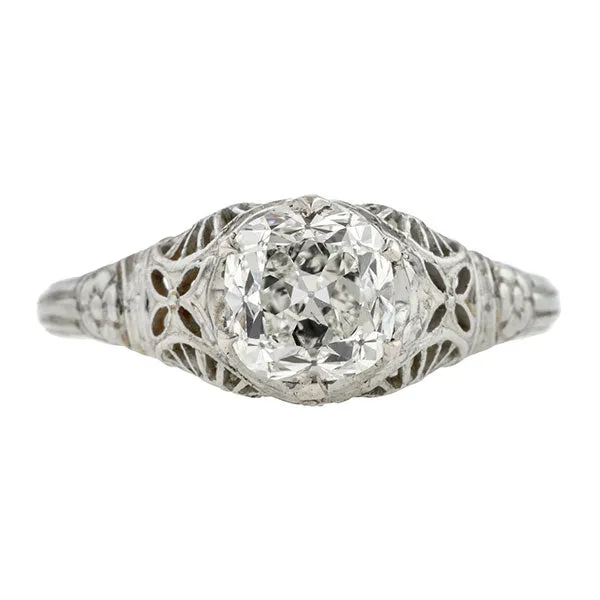 Vintage Filigree Engagement Ring Cushion 1.15ct