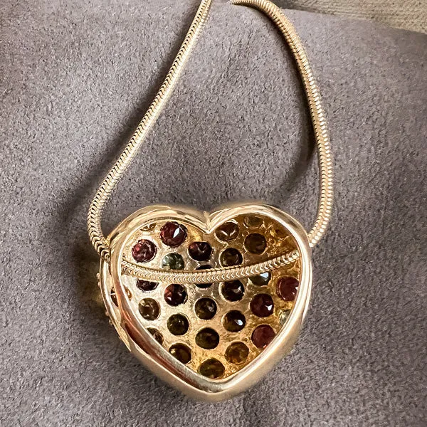 Vintage Gemstone Pave Heart Slide Necklace