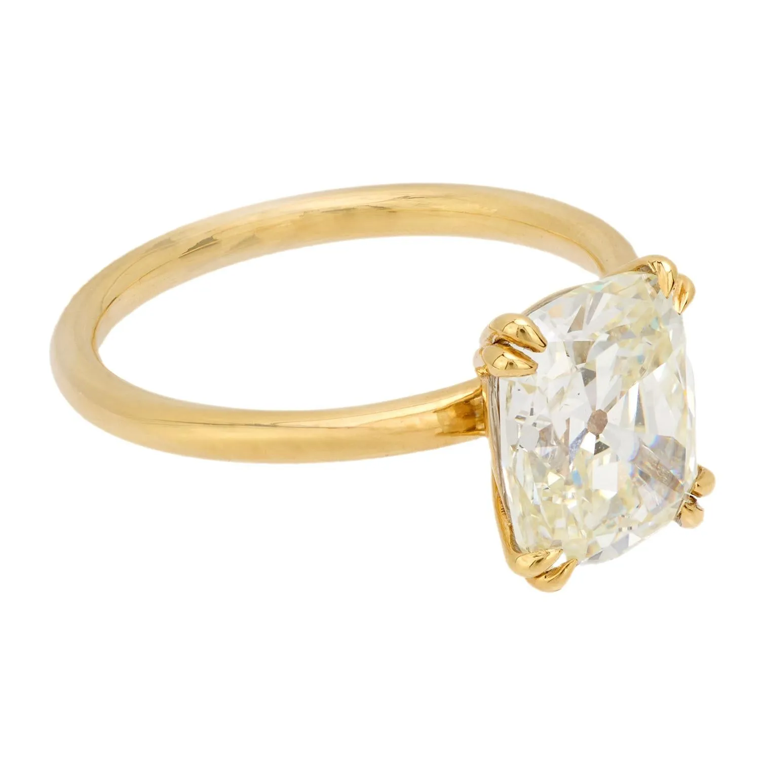 Vintage GIA 3.01 carat cushion cut diamond 18k yellow gold engagement ring