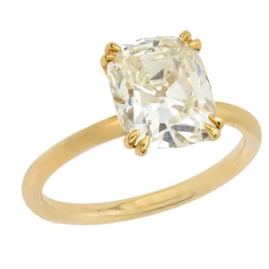 Vintage GIA 3.01 carat cushion cut diamond 18k yellow gold engagement ring