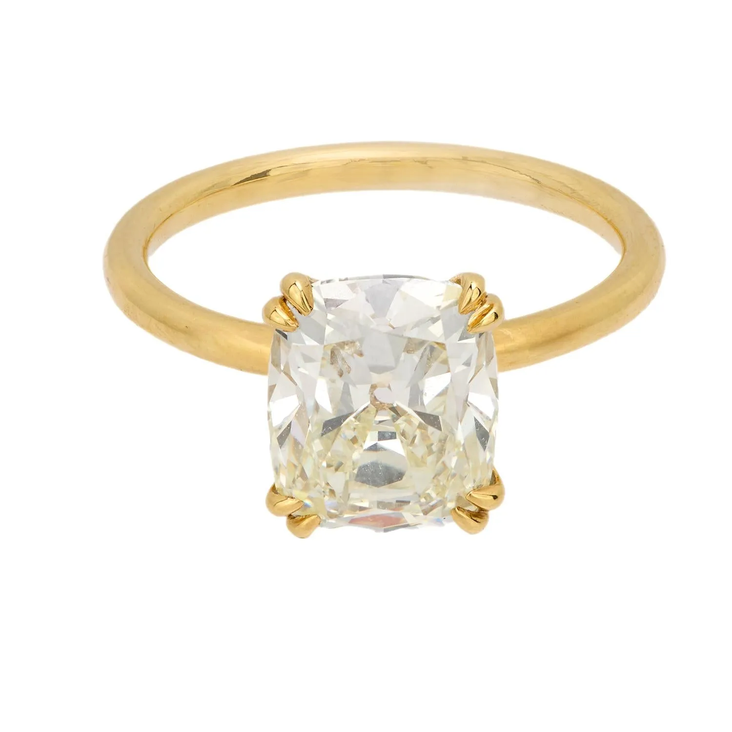 Vintage GIA 3.01 carat cushion cut diamond 18k yellow gold engagement ring