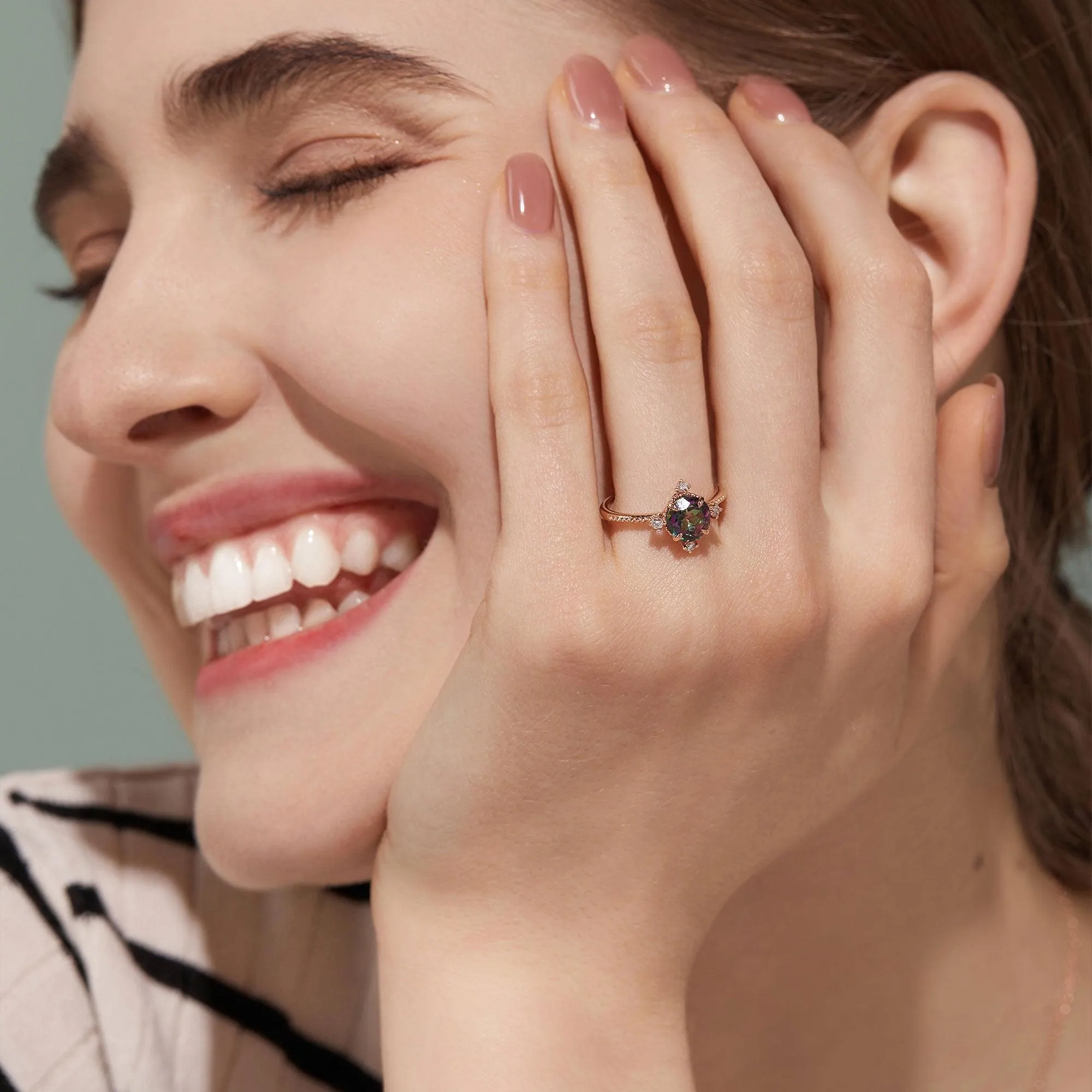 Vintage Inspired Mystic Topaz & Moissanite Rose gold Ring