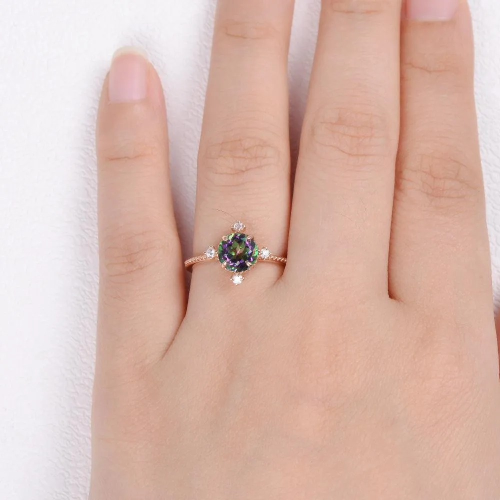 Vintage Inspired Mystic Topaz & Moissanite Rose gold Ring