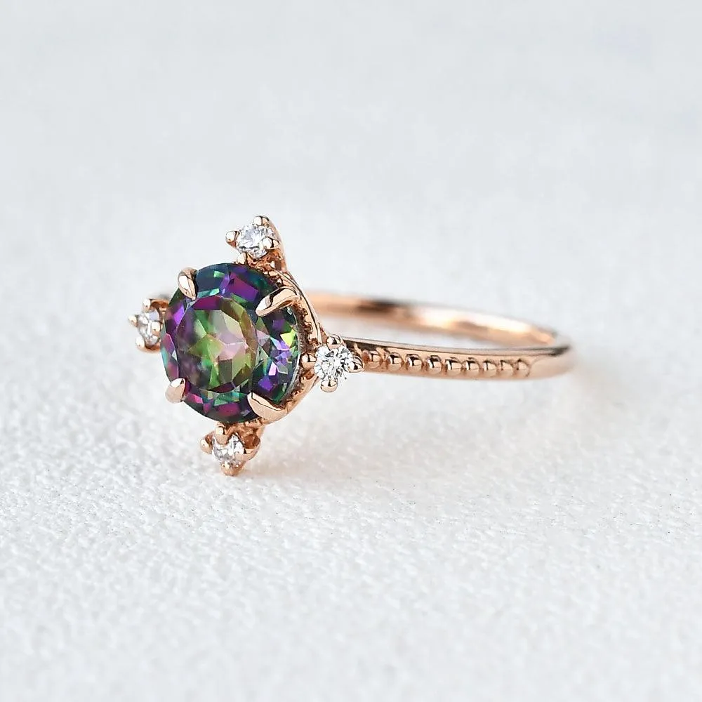 Vintage Inspired Mystic Topaz & Moissanite Rose gold Ring