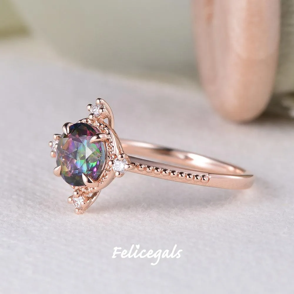 Vintage Inspired Mystic Topaz & Moissanite Rose gold Ring
