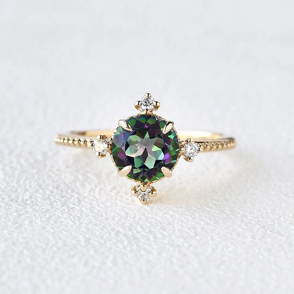 Vintage Inspired Mystic Topaz & Moissanite Rose gold Ring