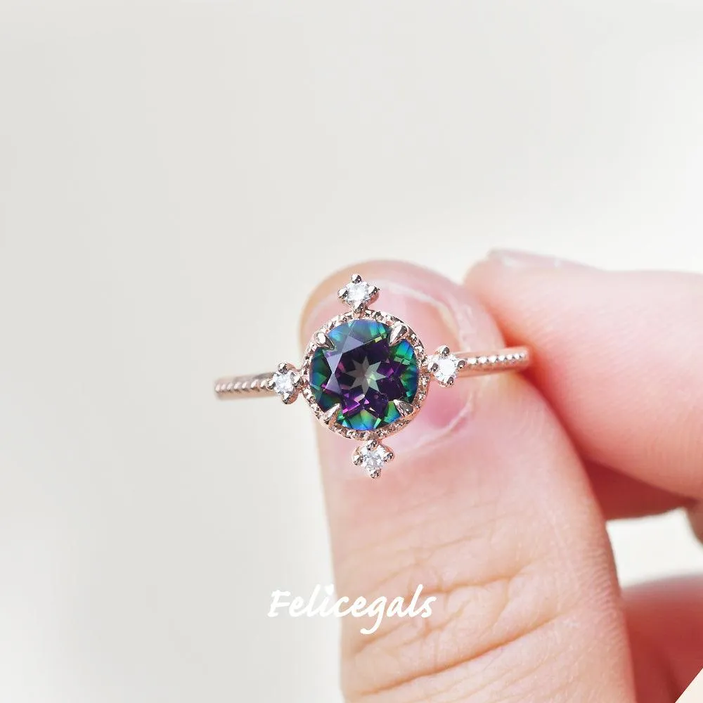 Vintage Inspired Mystic Topaz & Moissanite Rose gold Ring