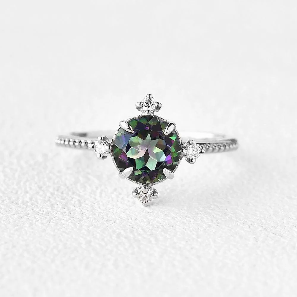 Vintage Inspired Mystic Topaz & Moissanite Rose gold Ring