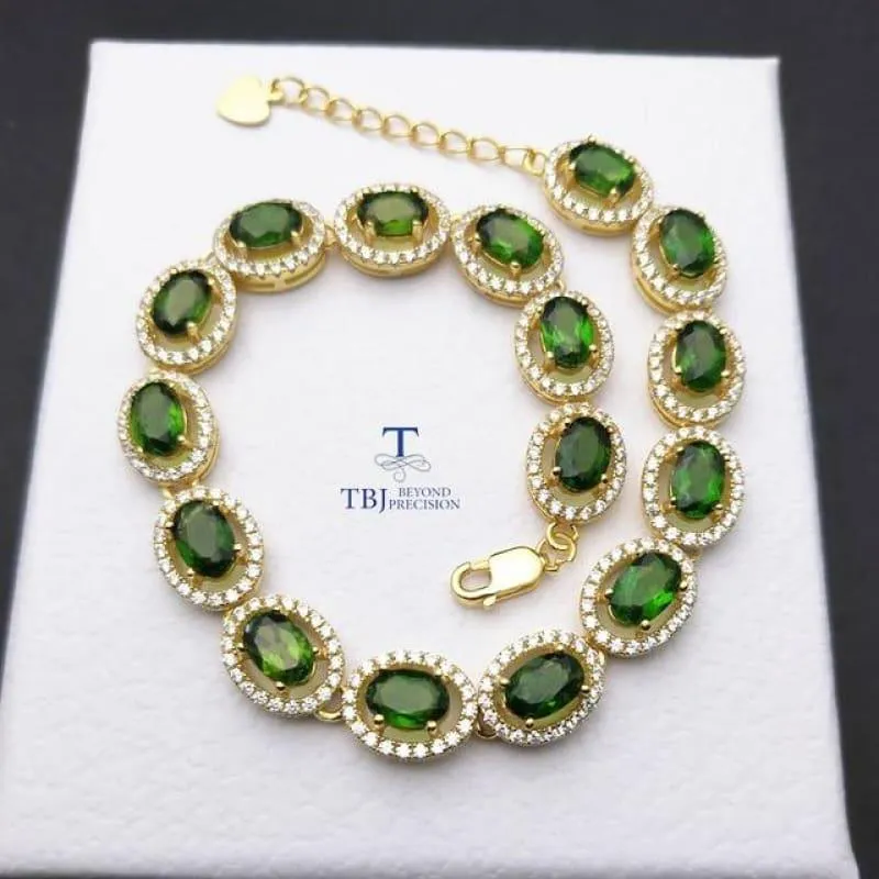 Vintage Long Natural Russia Chrome Diopside Gemstone Bracelet