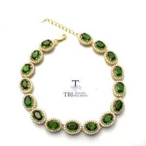 Vintage Long Natural Russia Chrome Diopside Gemstone Bracelet
