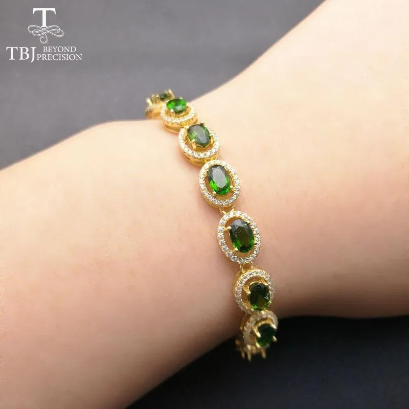 Vintage Long Natural Russia Chrome Diopside Gemstone Bracelet