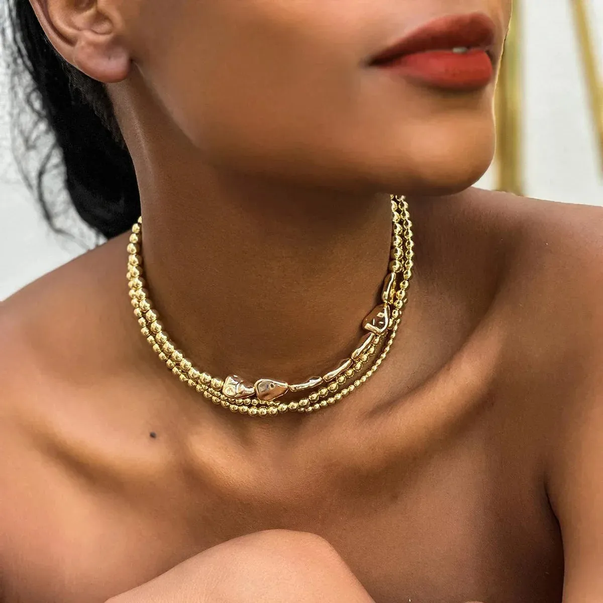 Vintage Multilayer CCB Ball Chain Necklace for Women Fashion Statement Punk Short Choker Necklaces Grunge Jewelry Steampunk
