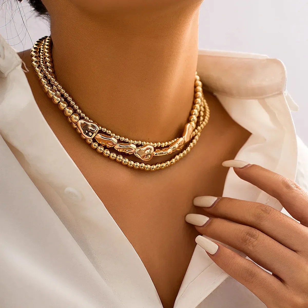 Vintage Multilayer CCB Ball Chain Necklace for Women Fashion Statement Punk Short Choker Necklaces Grunge Jewelry Steampunk