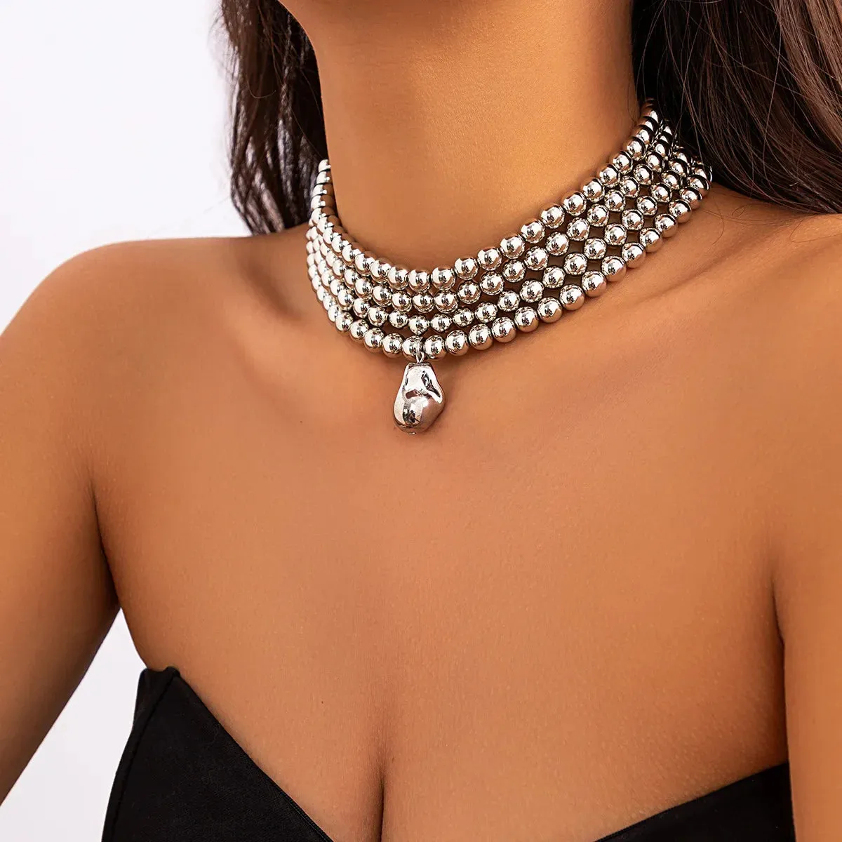 Vintage Multilayer CCB Ball Chain Necklace for Women Fashion Statement Punk Short Choker Necklaces Grunge Jewelry Steampunk