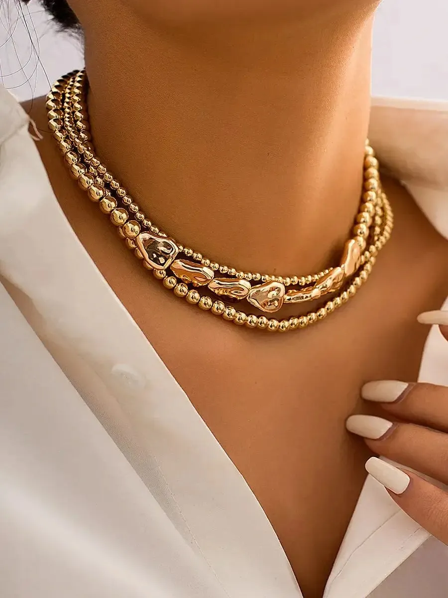Vintage Multilayer CCB Ball Chain Necklace for Women Fashion Statement Punk Short Choker Necklaces Grunge Jewelry Steampunk