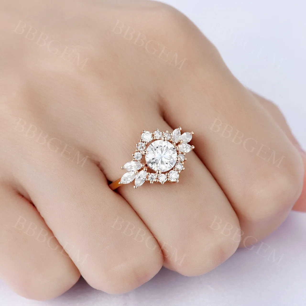 Vintage Round Cut Moissanite Engagement Ring 1.0CT in Solid Rose Gold