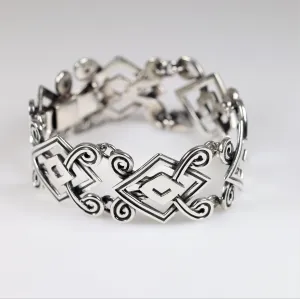 Vintage Silver Mexican Jewelry | Geometric Handcrafted Bracelet