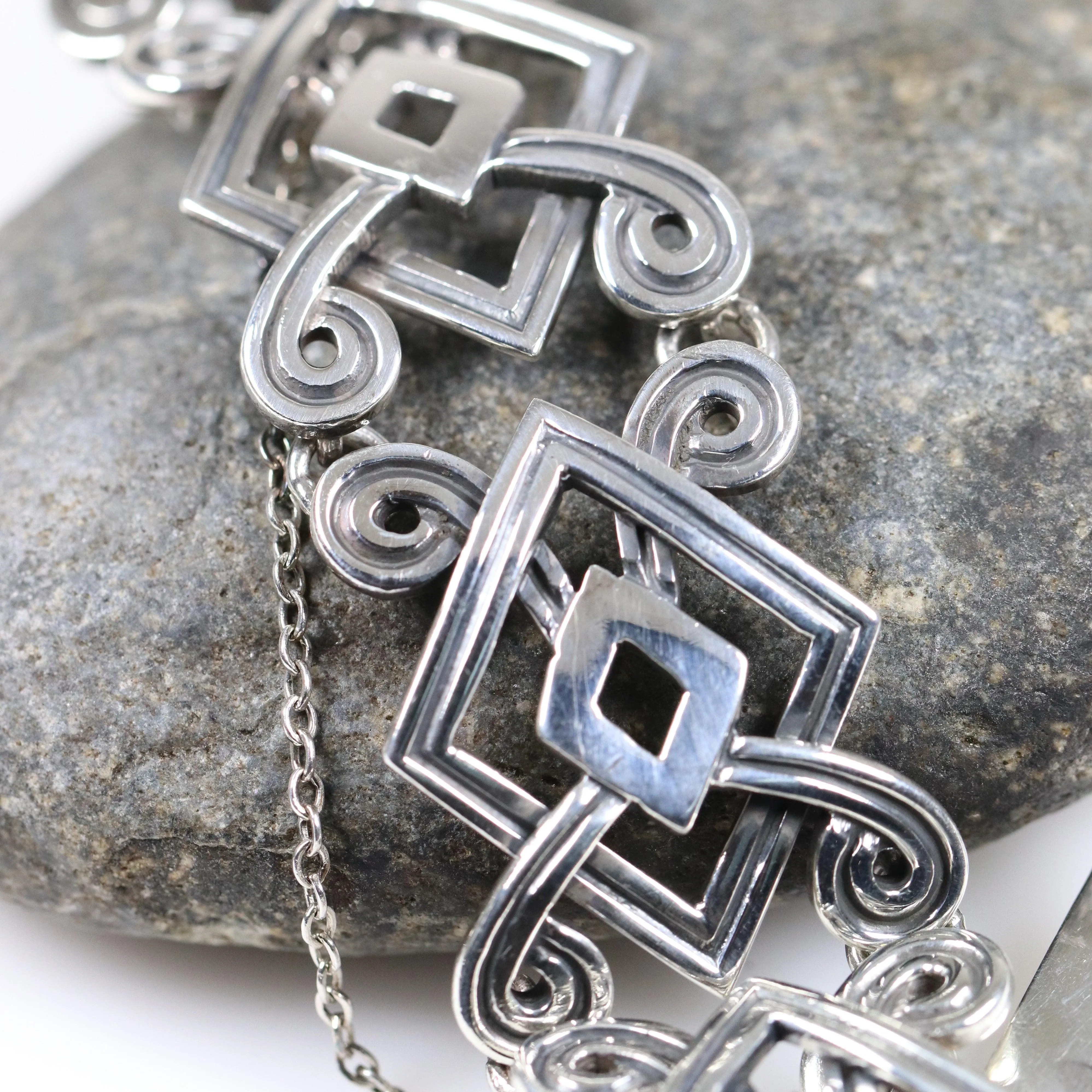 Vintage Silver Mexican Jewelry | Geometric Handcrafted Bracelet