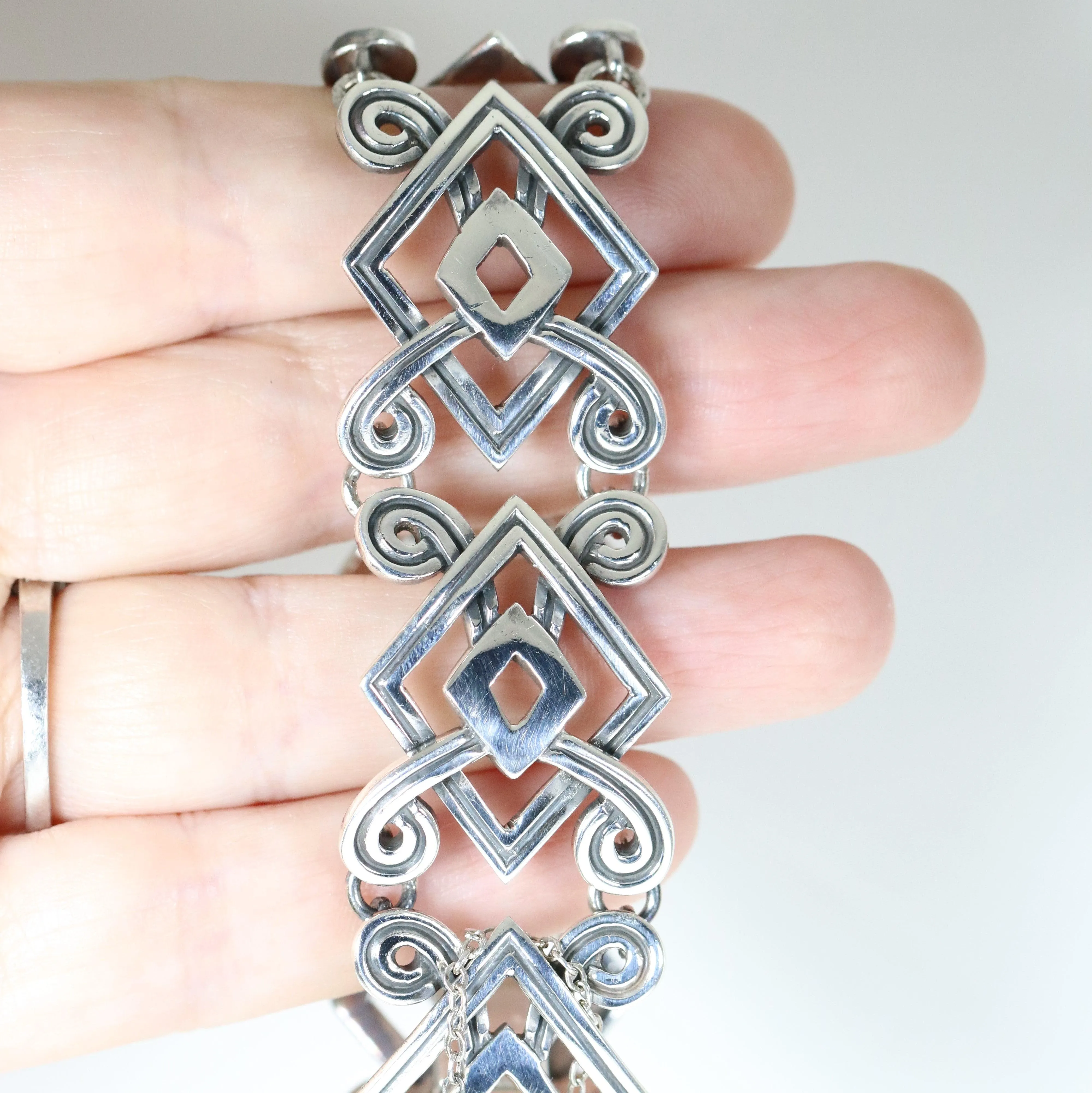 Vintage Silver Mexican Jewelry | Geometric Handcrafted Bracelet