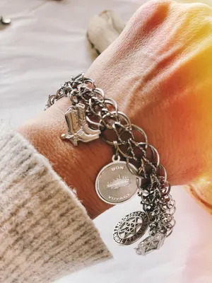 Vintage Silver Souvenir Charm Bracelet with 7 Charms